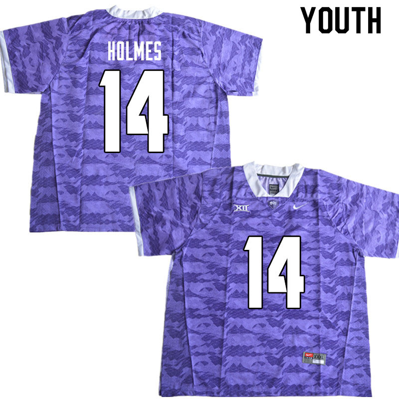 Youth #14 DeMauryon Holmes TCU Horned Frogs College Football Jerseys Sale-Limited Purple